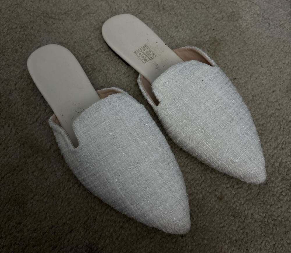 White Glitter Loafer Slides